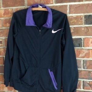 Nike jacket kids zip up black and purple athletic XL
